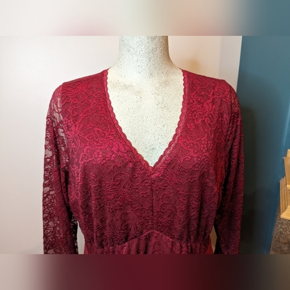 Torrid Studio Knit Lace Fit N Flare Dress, rhubarb plus size 1x - Picture 8 of 10